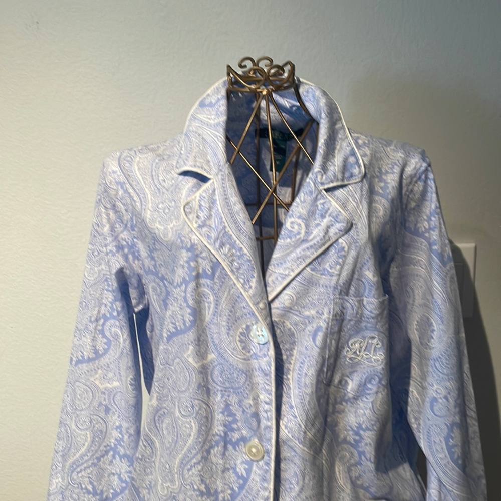 Ralph Lauren Nightshirt Paisley Long Sleeve Size M Blue &White